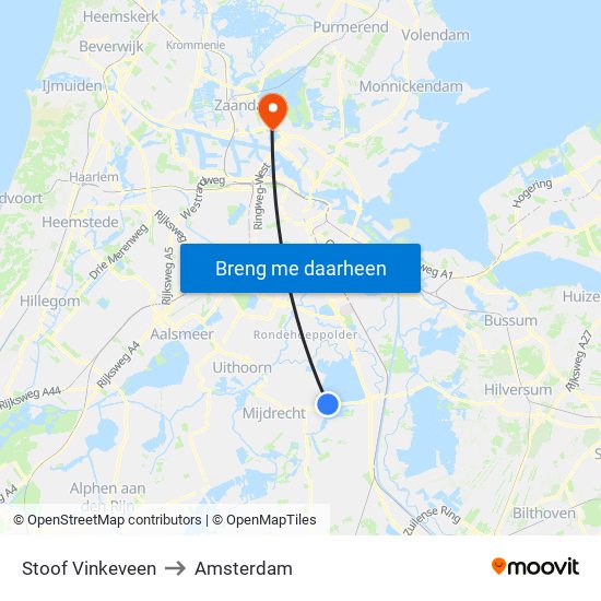 Stoof Vinkeveen to Amsterdam map