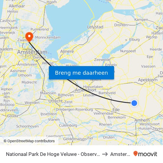 Nationaal Park De Hoge Veluwe - Observatieschermen to Amsterdam map