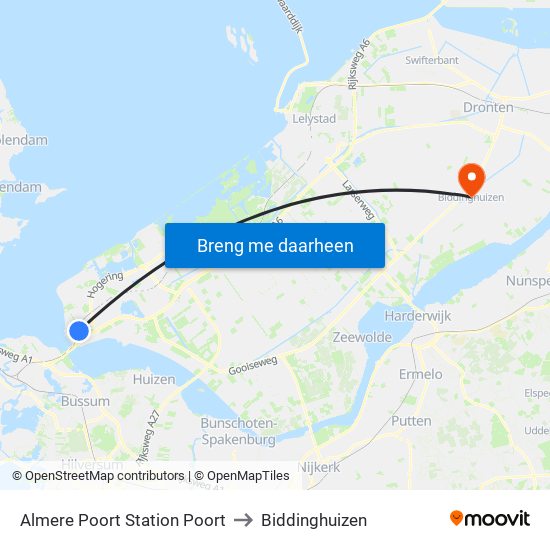 Almere Poort Station Poort to Biddinghuizen map