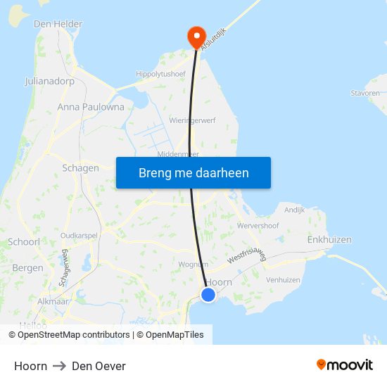 Hoorn to Den Oever map