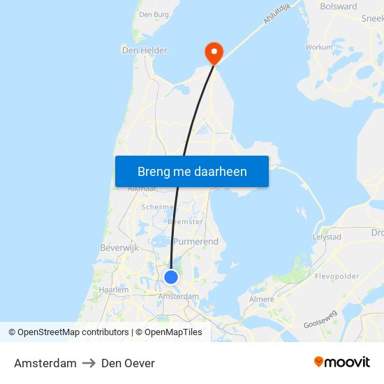 Amsterdam to Den Oever map