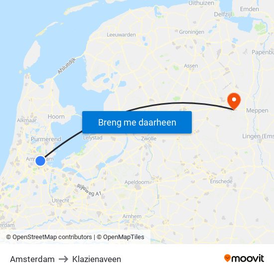 Amsterdam to Klazienaveen map