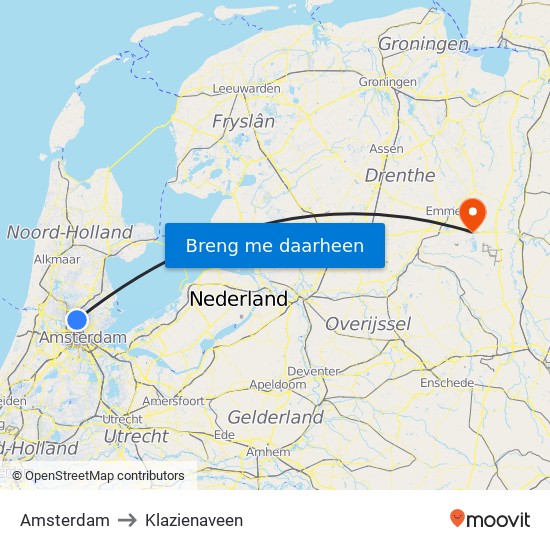 Amsterdam to Klazienaveen map