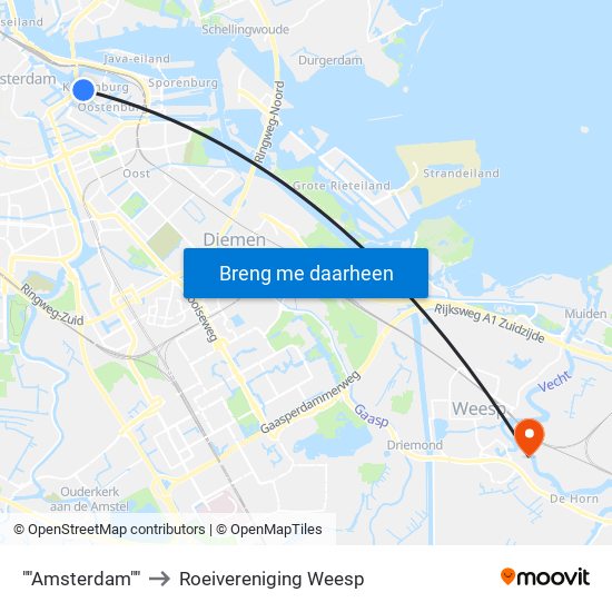 ""Amsterdam"" to Roeivereniging Weesp map