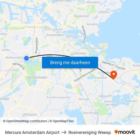 Mercure Amsterdam Airport to Roeivereniging Weesp map