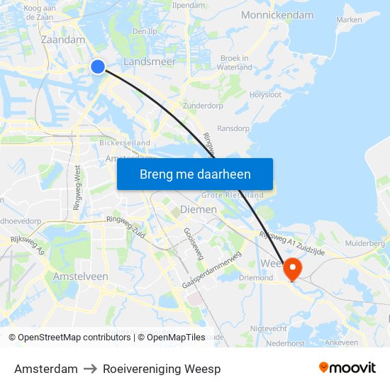 Amsterdam to Roeivereniging Weesp map