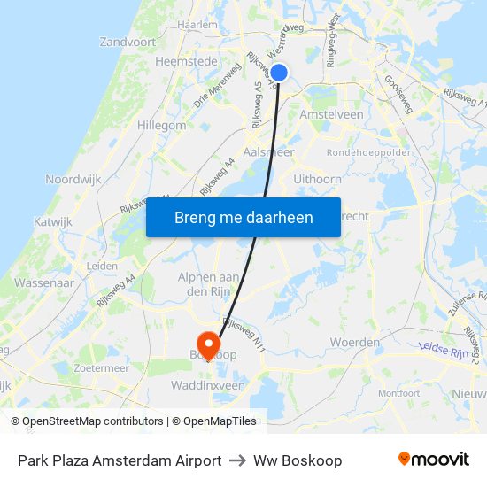 Park Plaza Amsterdam Airport to Ww Boskoop map