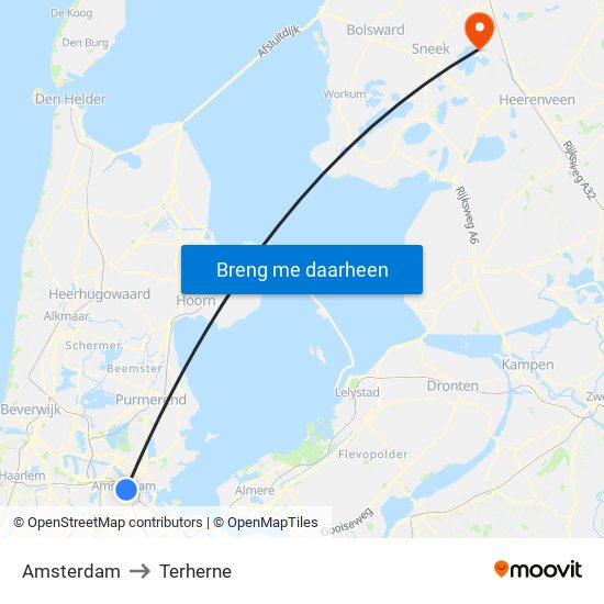 Amsterdam to Terherne map