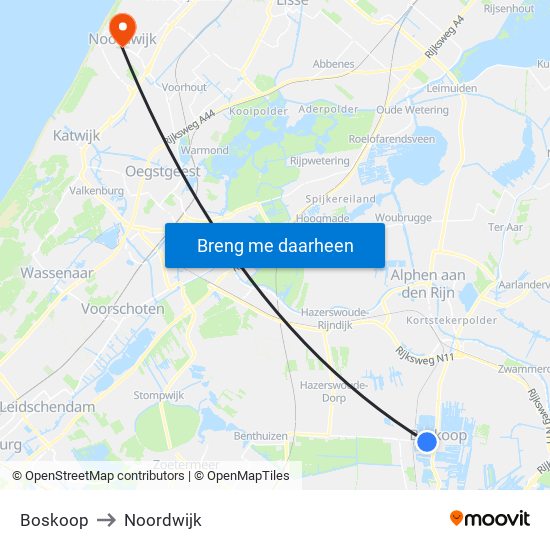 Boskoop to Noordwijk map
