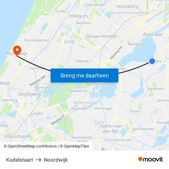 Kudelstaart to Noordwijk map