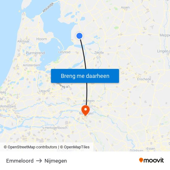 Emmeloord to Nijmegen map