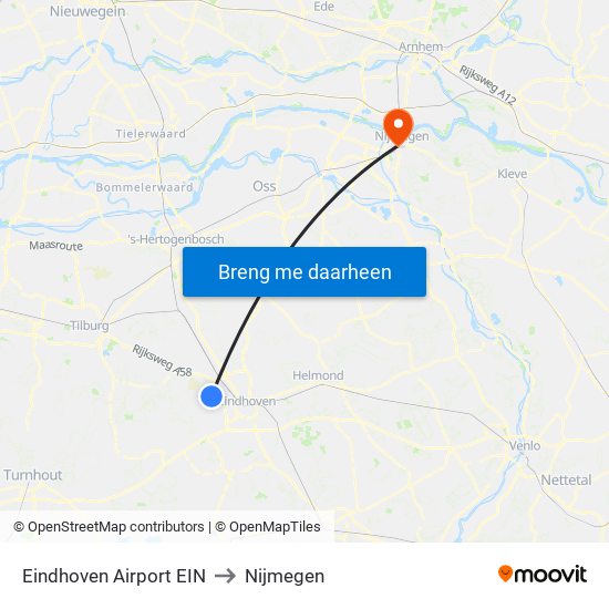 Eindhoven Airport EIN to Nijmegen map