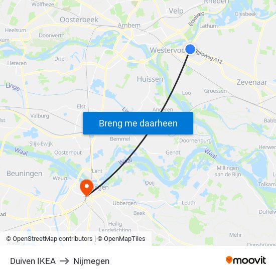 Duiven IKEA to Nijmegen map