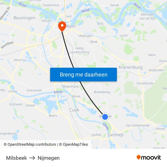 Milsbeek to Nijmegen map
