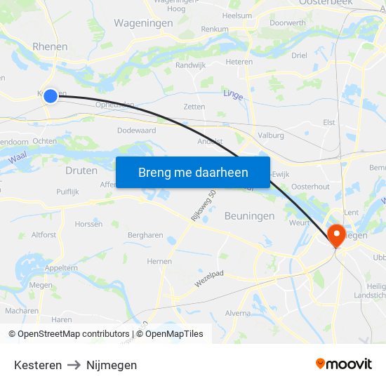 Kesteren to Nijmegen map