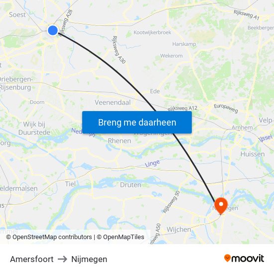 Amersfoort to Nijmegen map
