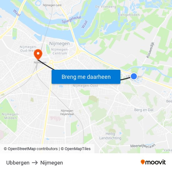 Ubbergen to Nijmegen map