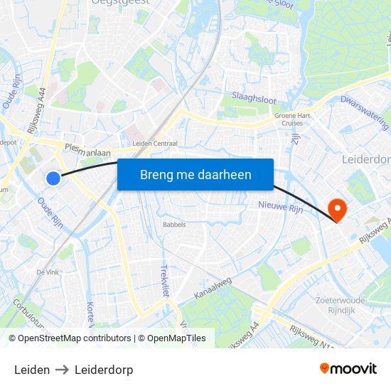 Leiden to Leiderdorp map