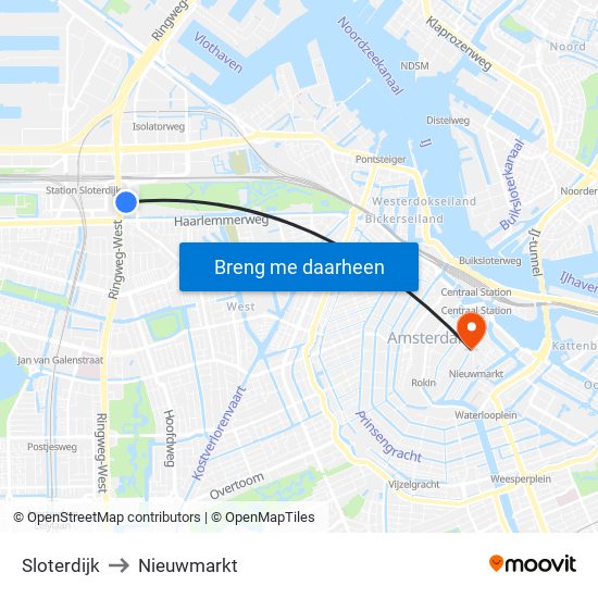 Sloterdijk to Nieuwmarkt map