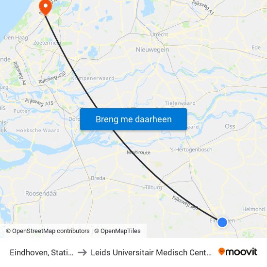 Eindhoven, Station to Leids Universitair Medisch Centrum map