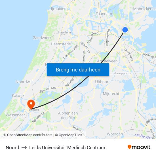 Noord to Leids Universitair Medisch Centrum map