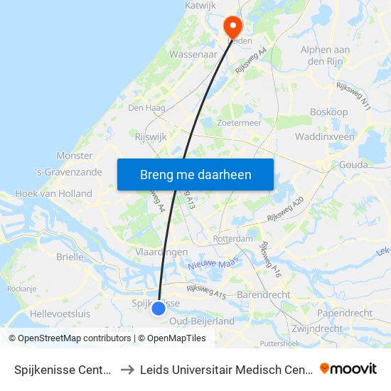 Spijkenisse Centrum to Leids Universitair Medisch Centrum map