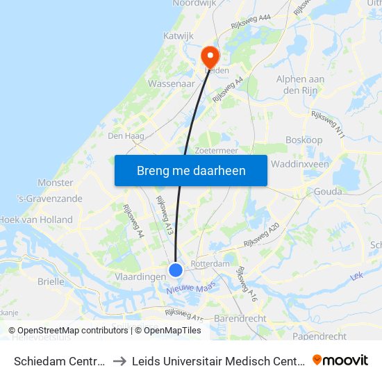 Schiedam Centrum to Leids Universitair Medisch Centrum map