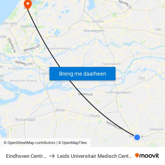 Eindhoven Centraal to Leids Universitair Medisch Centrum map