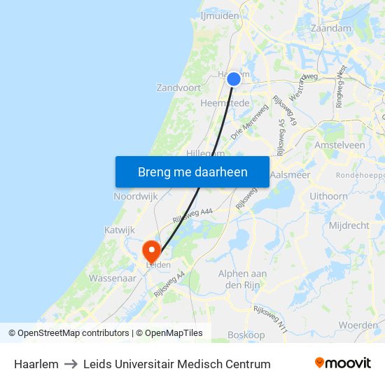 Haarlem to Leids Universitair Medisch Centrum map