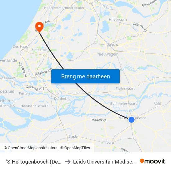 'S-Hertogenbosch (Den Bosch) to Leids Universitair Medisch Centrum map