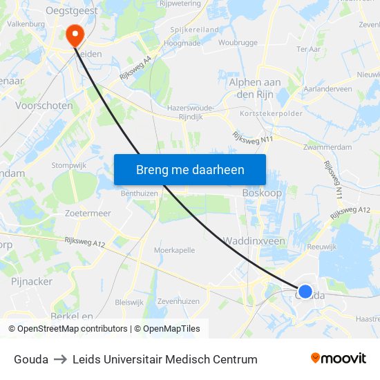 Gouda to Leids Universitair Medisch Centrum map