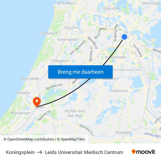 Koningsplein to Leids Universitair Medisch Centrum map