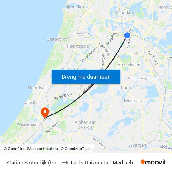 Station Sloterdijk (Perron N) to Leids Universitair Medisch Centrum map