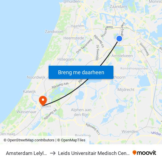 Amsterdam Lelylaan to Leids Universitair Medisch Centrum map