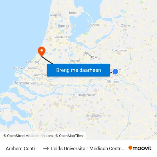 Arnhem Centraal to Leids Universitair Medisch Centrum map