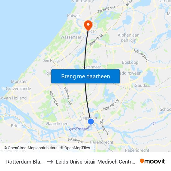 Rotterdam Blaak to Leids Universitair Medisch Centrum map