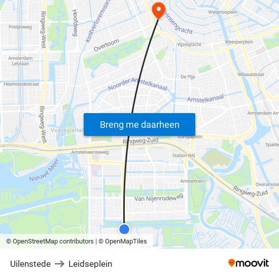 Uilenstede to Leidseplein map