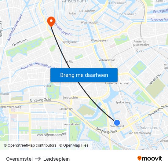 Overamstel to Leidseplein map