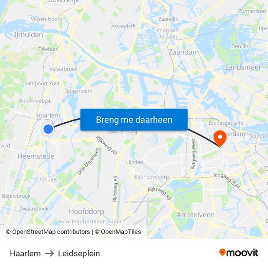 Haarlem to Leidseplein map