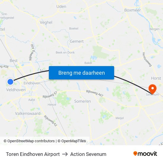 Toren Eindhoven Airport to Action Sevenum map