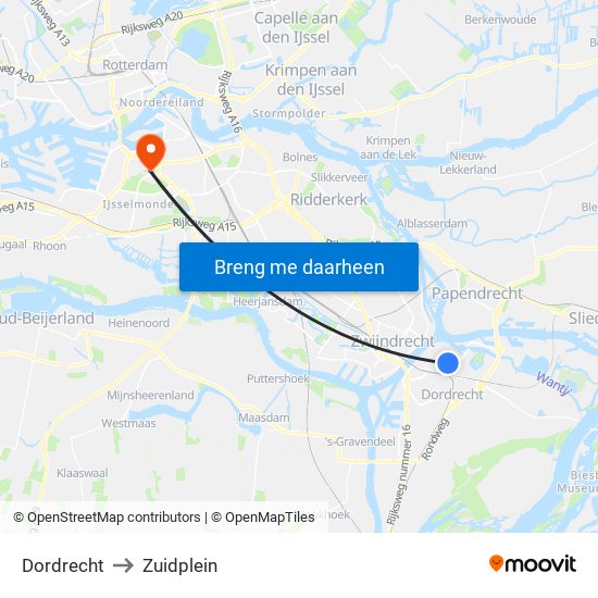 Dordrecht to Zuidplein map