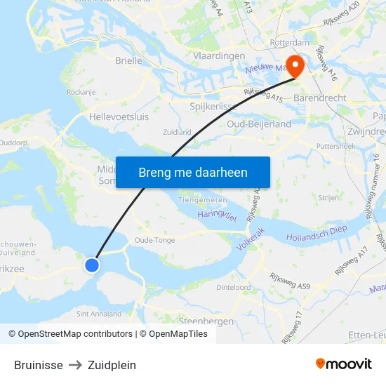 Bruinisse to Zuidplein map