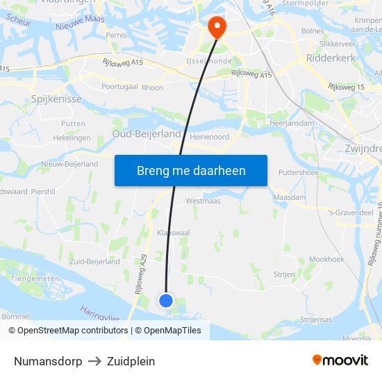 Numansdorp to Zuidplein map