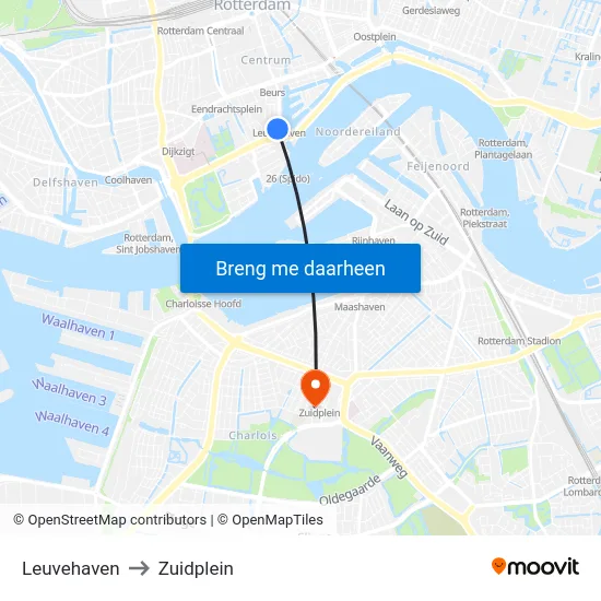 Leuvehaven to Zuidplein map