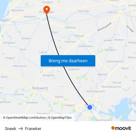 Sneek to Franeker map