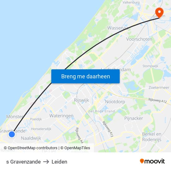 s Gravenzande to Leiden map