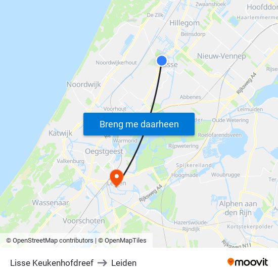 Lisse Keukenhofdreef to Leiden map