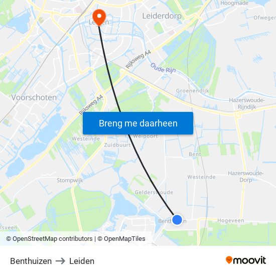 Benthuizen to Leiden map