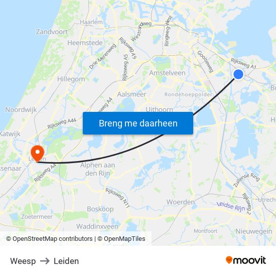 Weesp to Leiden map