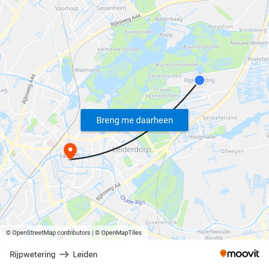 Rijpwetering to Leiden map